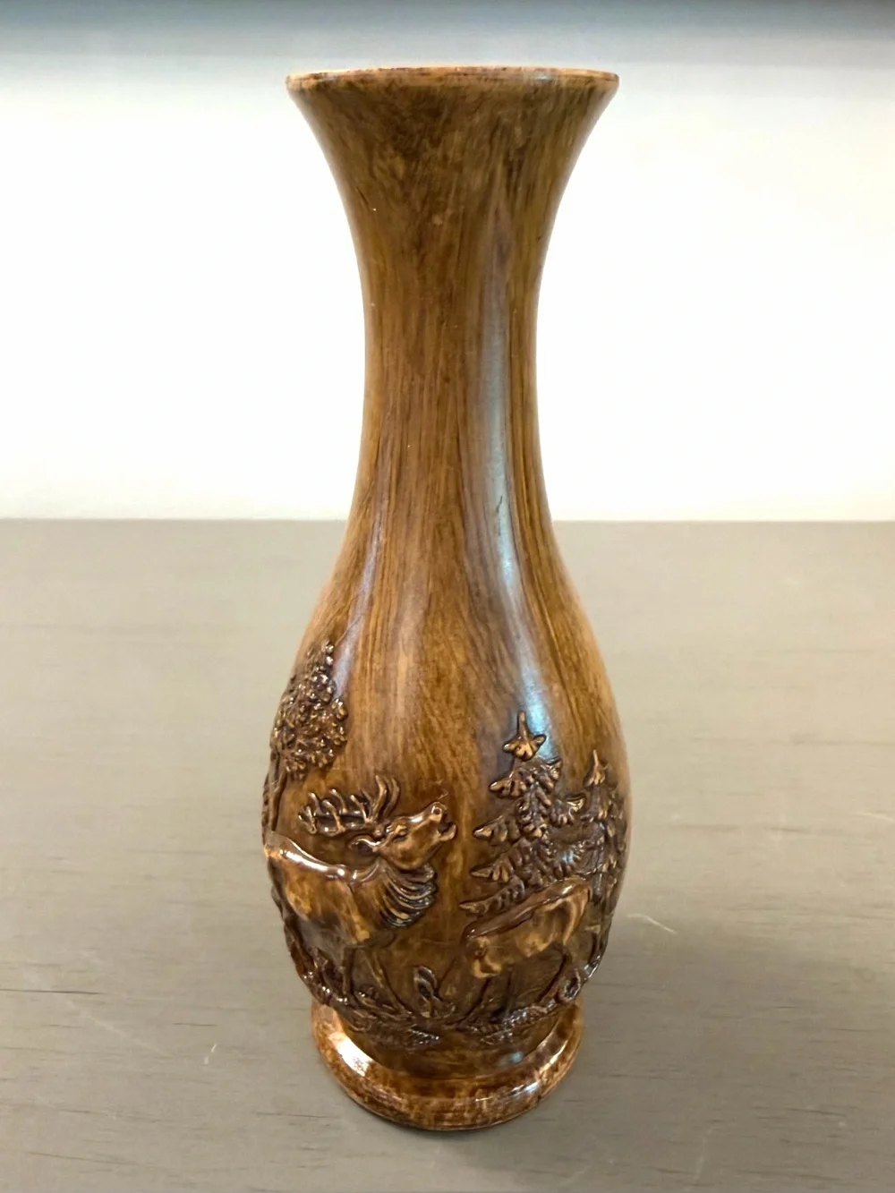 Vintage 6” Wood Look Bud Flower Vase Elk Forest West Germany Stag Deer Cabin
